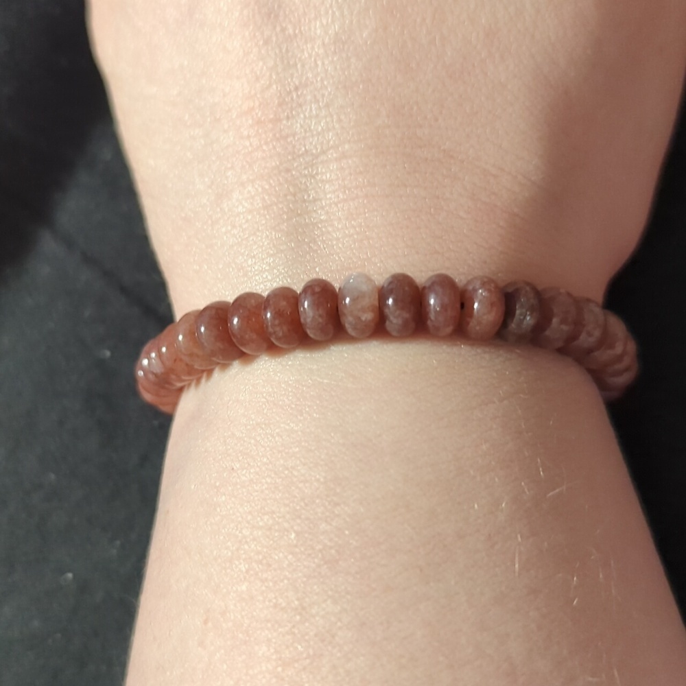 Peachy Brown Sunstone Gemstone Beaded Stretchy Elastic Statement Bracelet